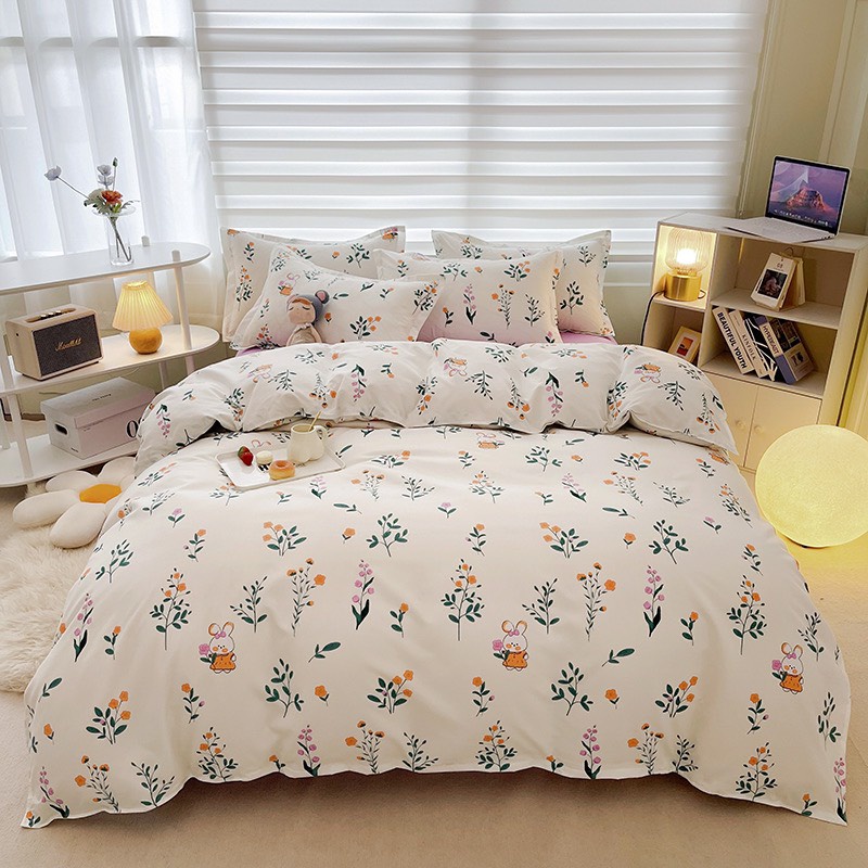 Bộ chăn ga gối Cotton poly M2T bedding gồm vỏ chăn (mền), drap giường và 2 vỏ gối nằm - PL Hoa tỉ muội